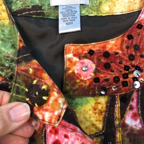 Chico’s Abstract Leaf Floral Lined Cropped Jacket Sequins Multicolor - Picture 6 of 9